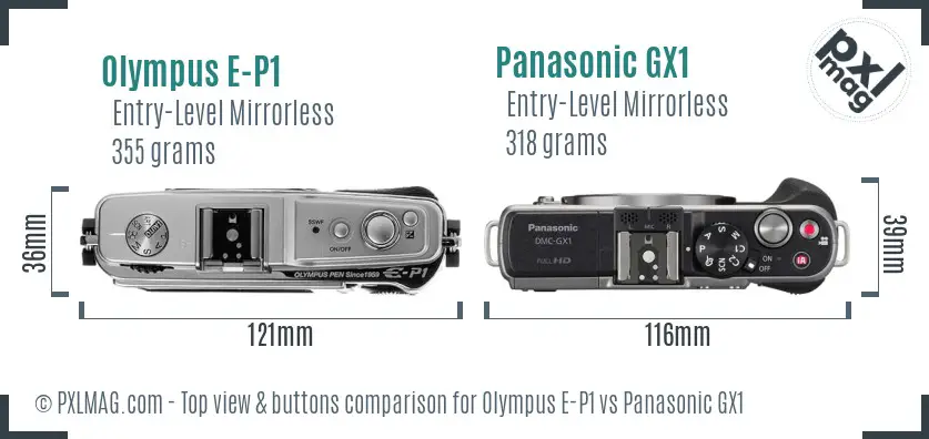 Olympus E-P1 vs Panasonic GX1 top view buttons comparison