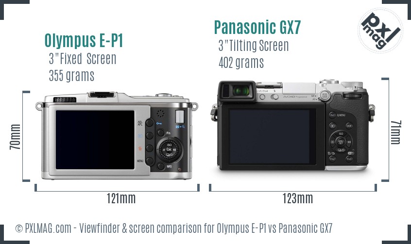 Olympus E-P1 vs Panasonic GX7 Screen and Viewfinder comparison