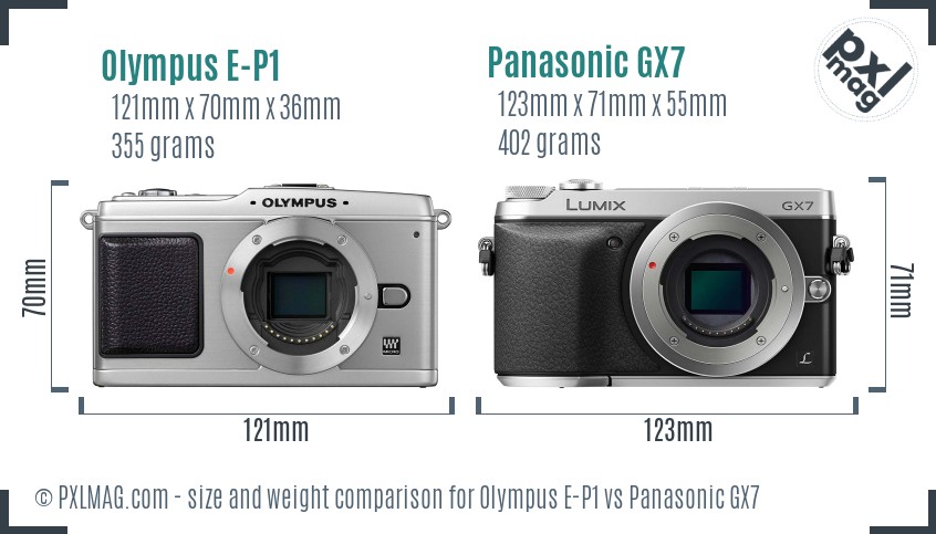 Olympus E-P1 vs Panasonic GX7 size comparison