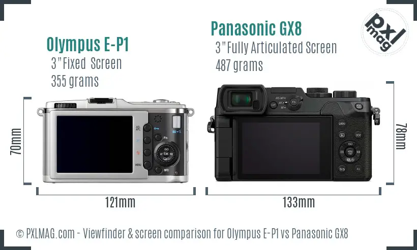 Olympus E-P1 vs Panasonic GX8 Screen and Viewfinder comparison