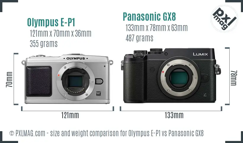 Olympus E-P1 vs Panasonic GX8 size comparison