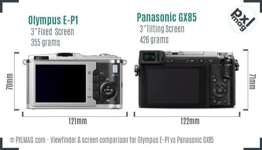 Olympus E-P1 vs Panasonic GX85 Screen and Viewfinder comparison