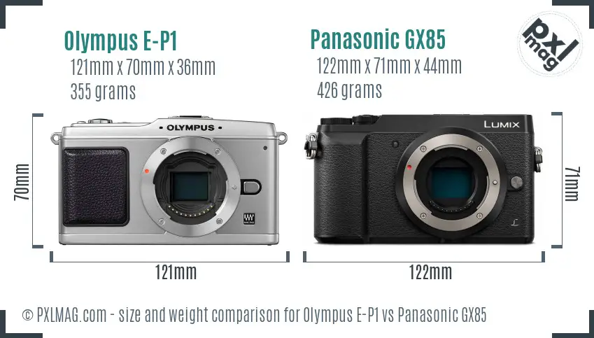 Olympus E-P1 vs Panasonic GX85 size comparison