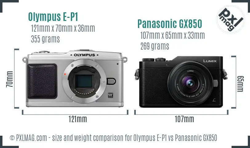 Olympus E-P1 vs Panasonic GX850 size comparison