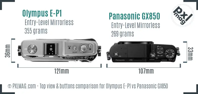 Olympus E-P1 vs Panasonic GX850 top view buttons comparison