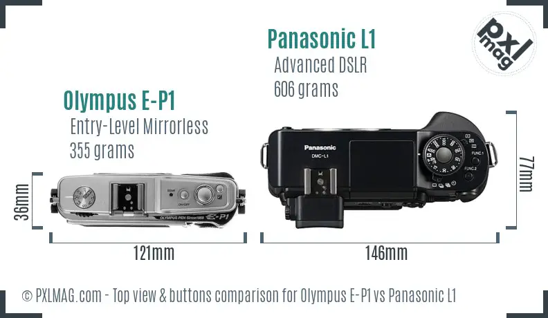 Olympus E-P1 vs Panasonic L1 top view buttons comparison