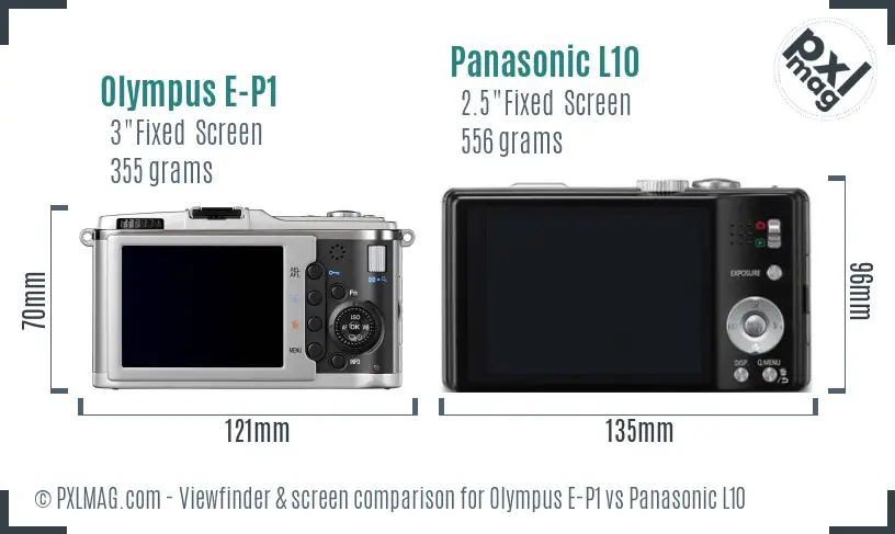 Olympus E-P1 vs Panasonic L10 Screen and Viewfinder comparison