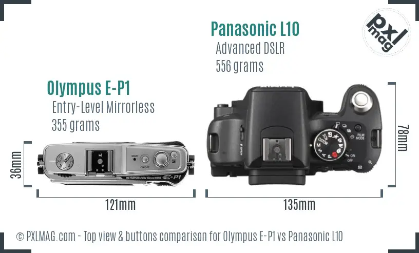 Olympus E-P1 vs Panasonic L10 top view buttons comparison