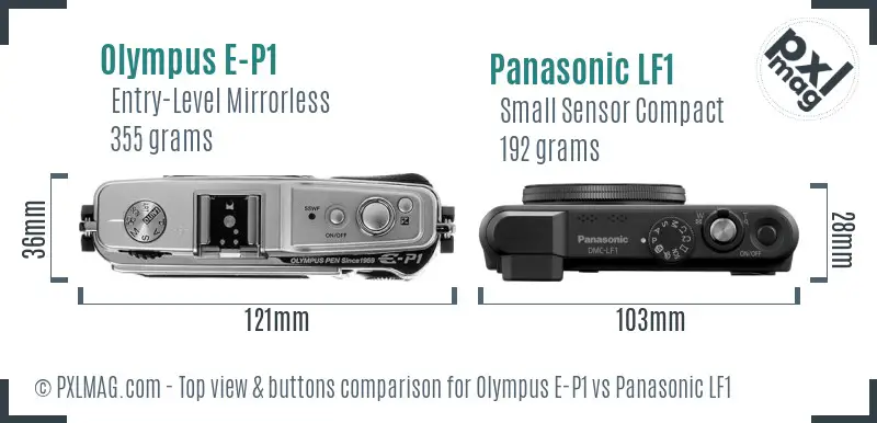 Olympus E-P1 vs Panasonic LF1 top view buttons comparison