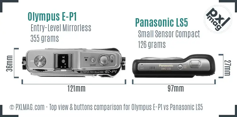 Olympus E-P1 vs Panasonic LS5 top view buttons comparison