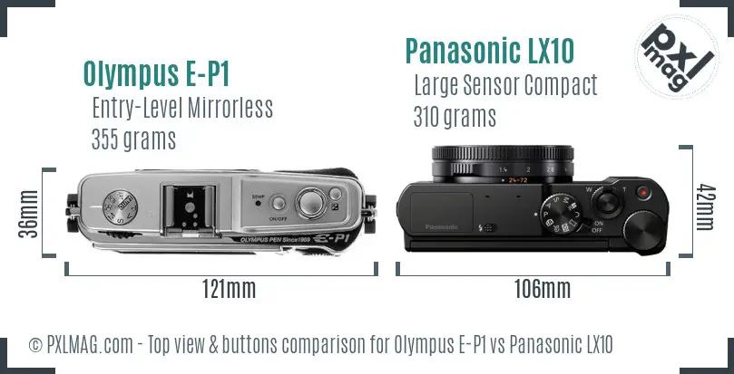 Olympus E-P1 vs Panasonic LX10 top view buttons comparison