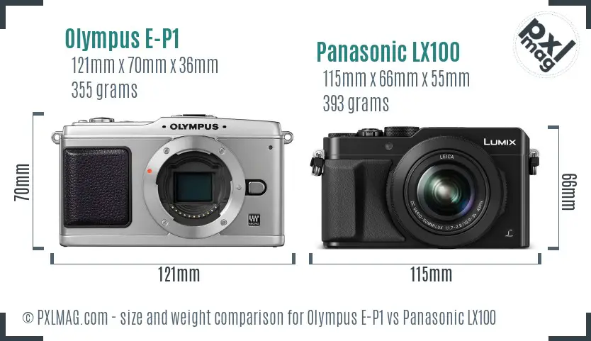 Olympus E-P1 vs Panasonic LX100 size comparison