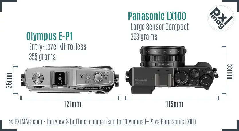 Olympus E-P1 vs Panasonic LX100 top view buttons comparison