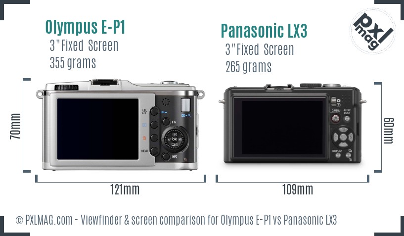 Olympus E-P1 vs Panasonic LX3 Screen and Viewfinder comparison