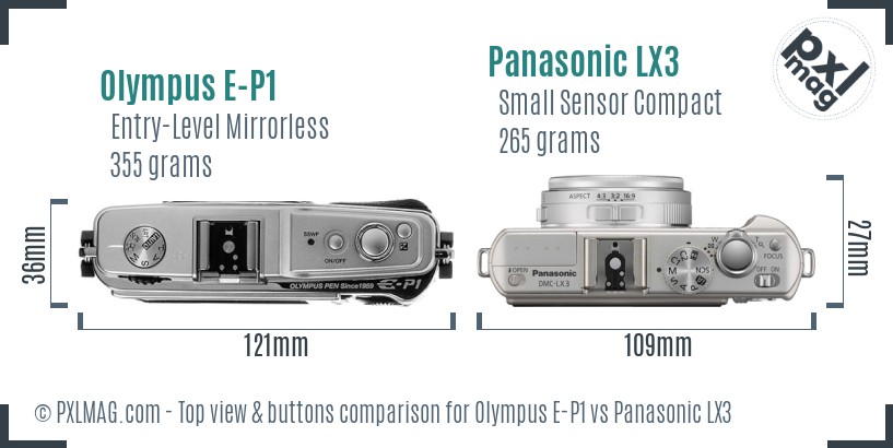 Olympus E-P1 vs Panasonic LX3 top view buttons comparison