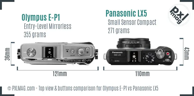 Olympus E-P1 vs Panasonic LX5 top view buttons comparison
