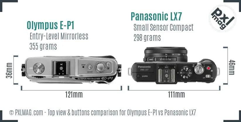 Olympus E-P1 vs Panasonic LX7 top view buttons comparison