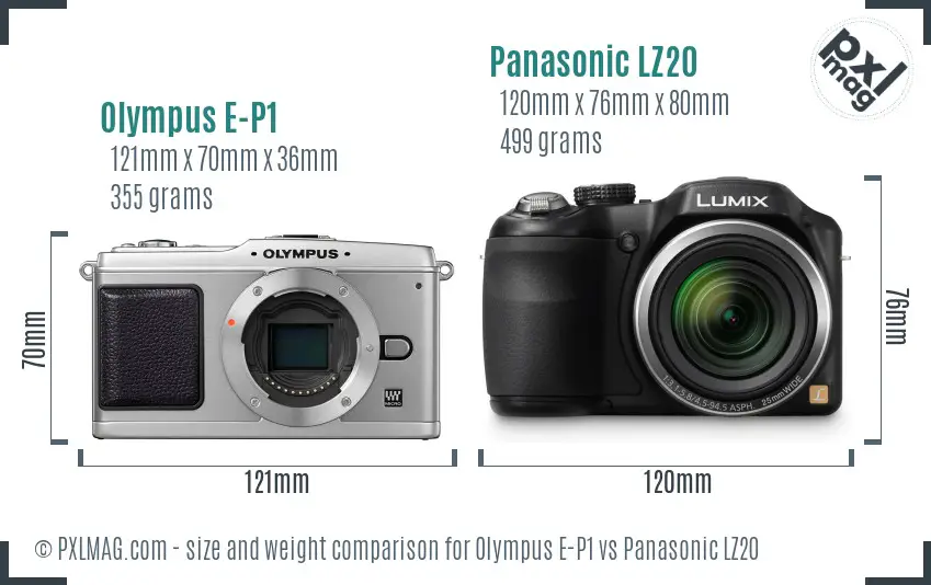 Olympus E-P1 vs Panasonic LZ20 size comparison