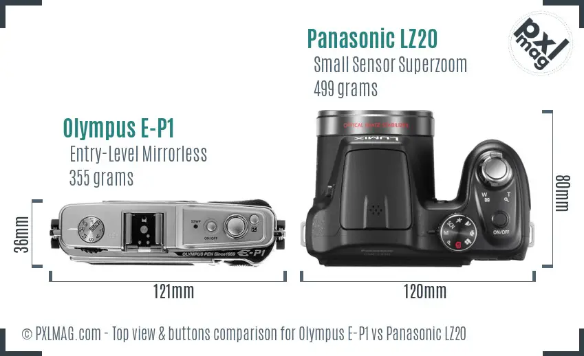Olympus E-P1 vs Panasonic LZ20 top view buttons comparison