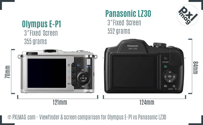 Olympus E-P1 vs Panasonic LZ30 Screen and Viewfinder comparison