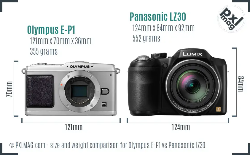 Olympus E-P1 vs Panasonic LZ30 size comparison