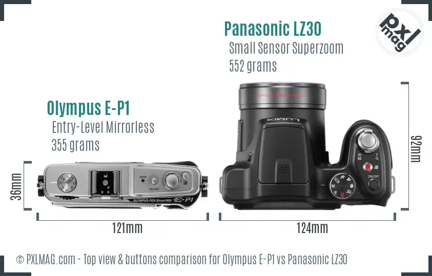 Olympus E-P1 vs Panasonic LZ30 top view buttons comparison