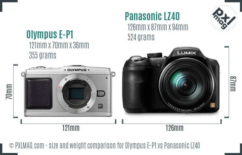 Olympus E-P1 vs Panasonic LZ40 size comparison