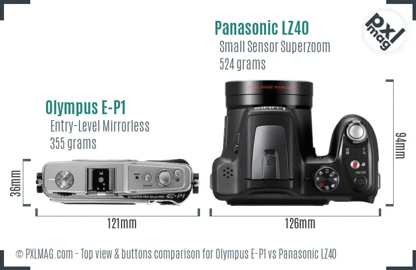 Olympus E-P1 vs Panasonic LZ40 top view buttons comparison