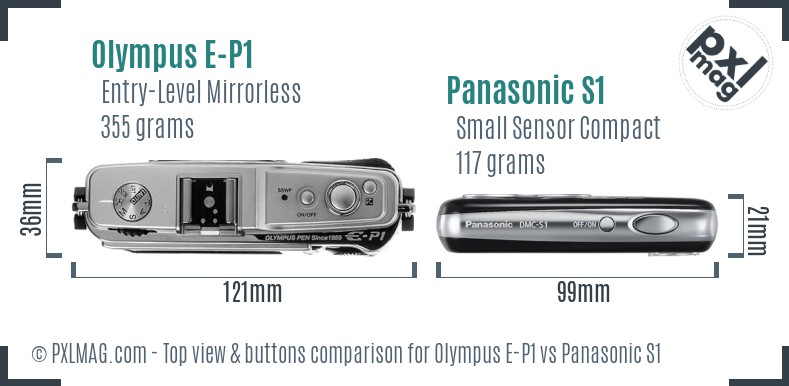 Olympus E-P1 vs Panasonic S1 top view buttons comparison