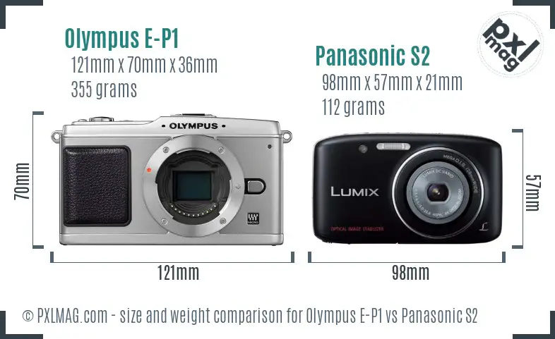 Olympus E-P1 vs Panasonic S2 size comparison