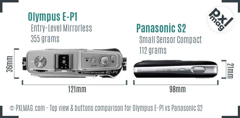 Olympus E-P1 vs Panasonic S2 top view buttons comparison