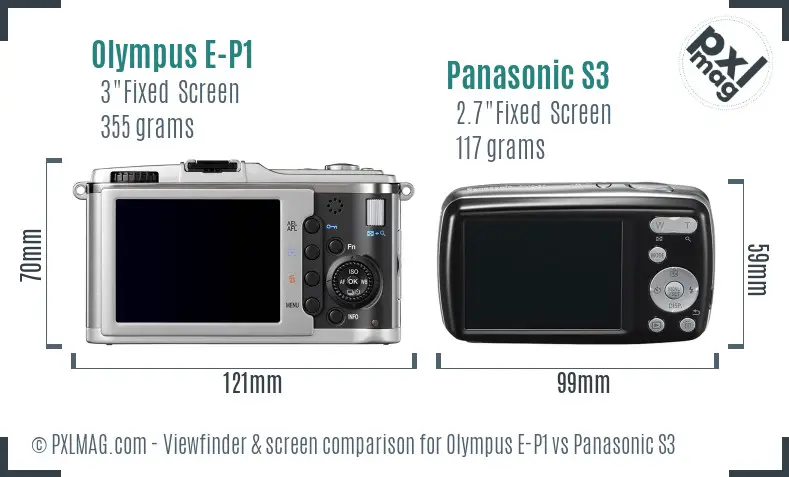 Olympus E-P1 vs Panasonic S3 Screen and Viewfinder comparison
