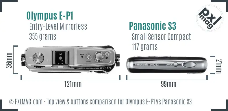 Olympus E-P1 vs Panasonic S3 top view buttons comparison