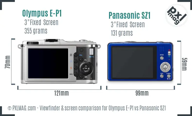 Olympus E-P1 vs Panasonic SZ1 Screen and Viewfinder comparison