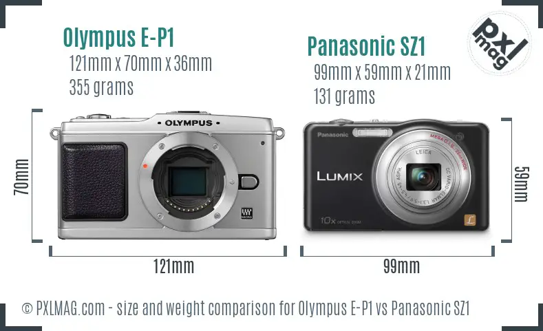 Olympus E-P1 vs Panasonic SZ1 size comparison