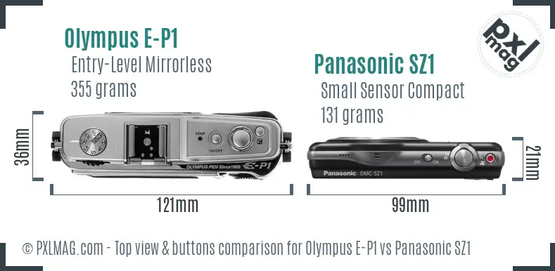 Olympus E-P1 vs Panasonic SZ1 top view buttons comparison
