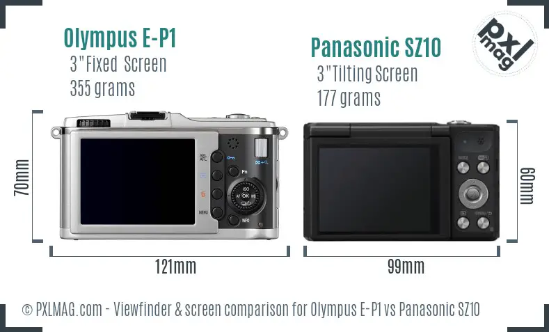 Olympus E-P1 vs Panasonic SZ10 Screen and Viewfinder comparison