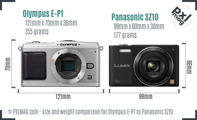 Olympus E-P1 vs Panasonic SZ10 size comparison