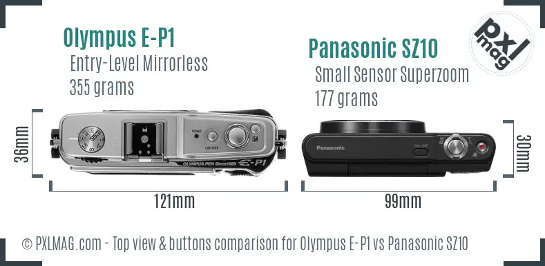 Olympus E-P1 vs Panasonic SZ10 top view buttons comparison