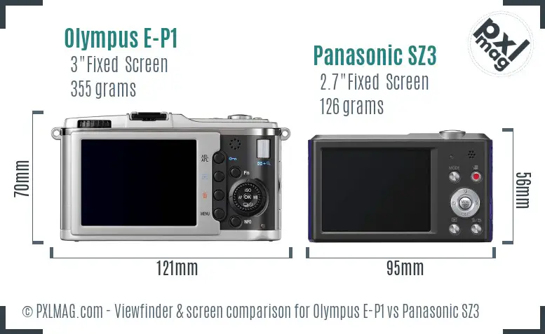 Olympus E-P1 vs Panasonic SZ3 Screen and Viewfinder comparison