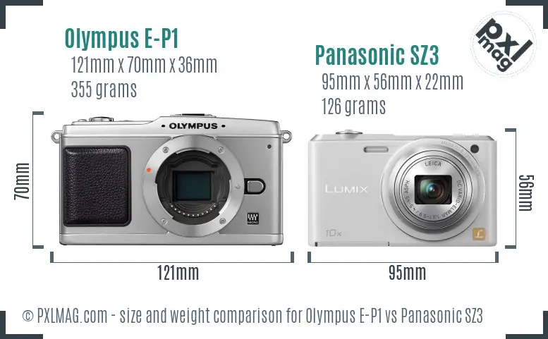 Olympus E-P1 vs Panasonic SZ3 size comparison