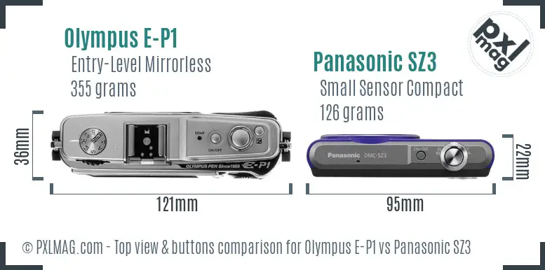 Olympus E-P1 vs Panasonic SZ3 top view buttons comparison