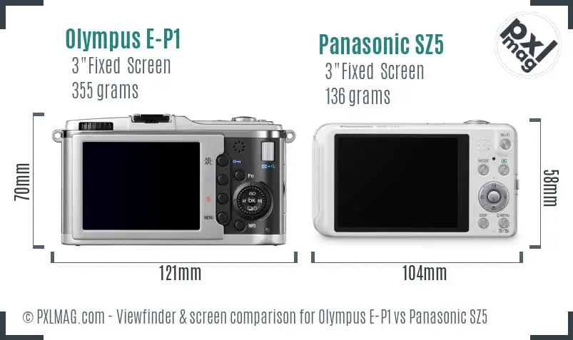 Olympus E-P1 vs Panasonic SZ5 Screen and Viewfinder comparison