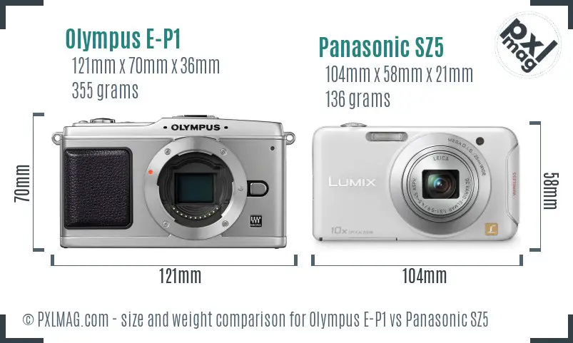 Olympus E-P1 vs Panasonic SZ5 size comparison