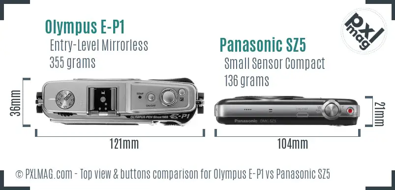 Olympus E-P1 vs Panasonic SZ5 top view buttons comparison