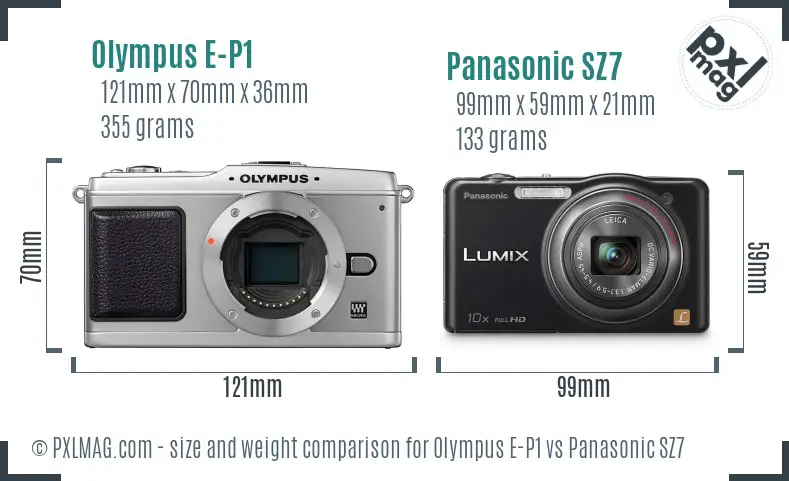 Olympus E-P1 vs Panasonic SZ7 size comparison