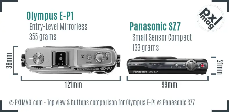 Olympus E-P1 vs Panasonic SZ7 top view buttons comparison