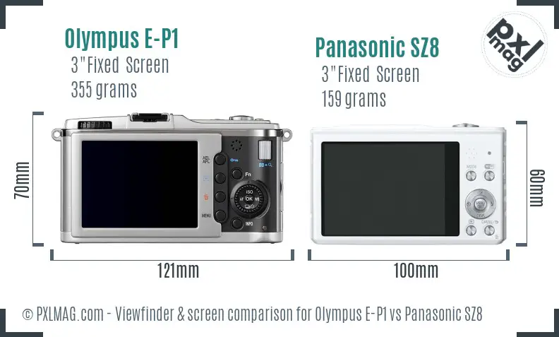 Olympus E-P1 vs Panasonic SZ8 Screen and Viewfinder comparison