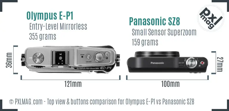 Olympus E-P1 vs Panasonic SZ8 top view buttons comparison