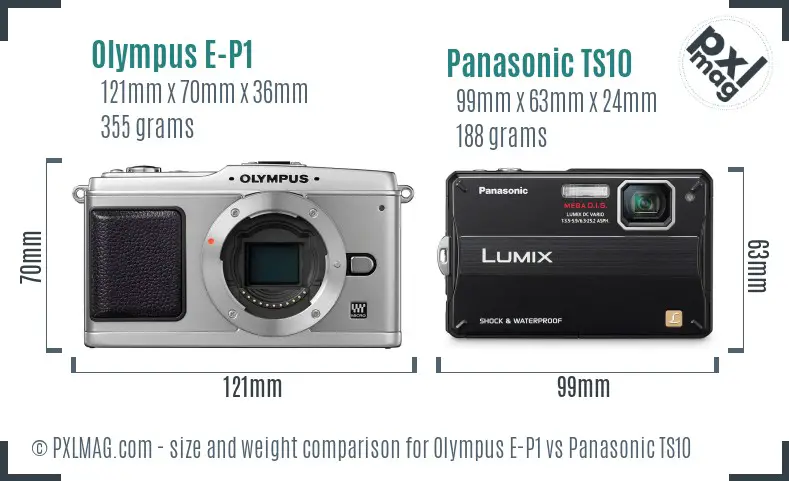Olympus E-P1 vs Panasonic TS10 size comparison